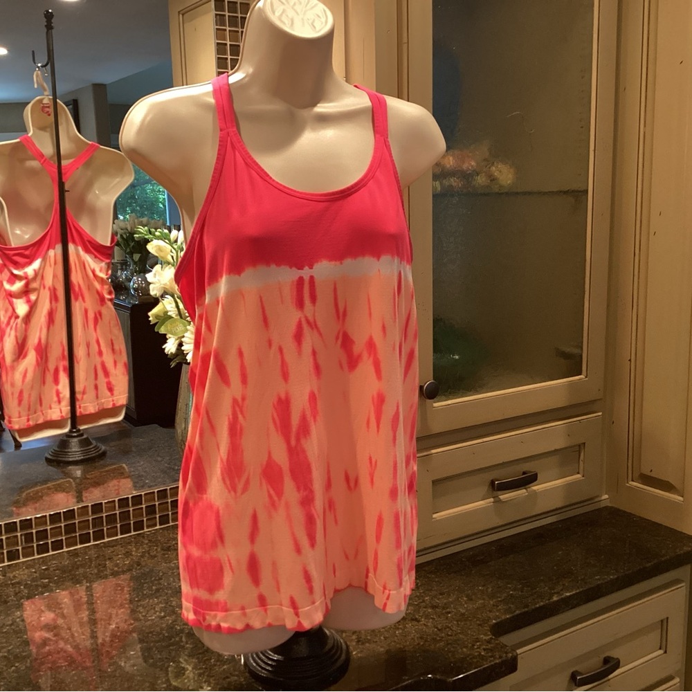 Active-8 USA Pink Peach and White Tie-Dye Racerback Tank Top